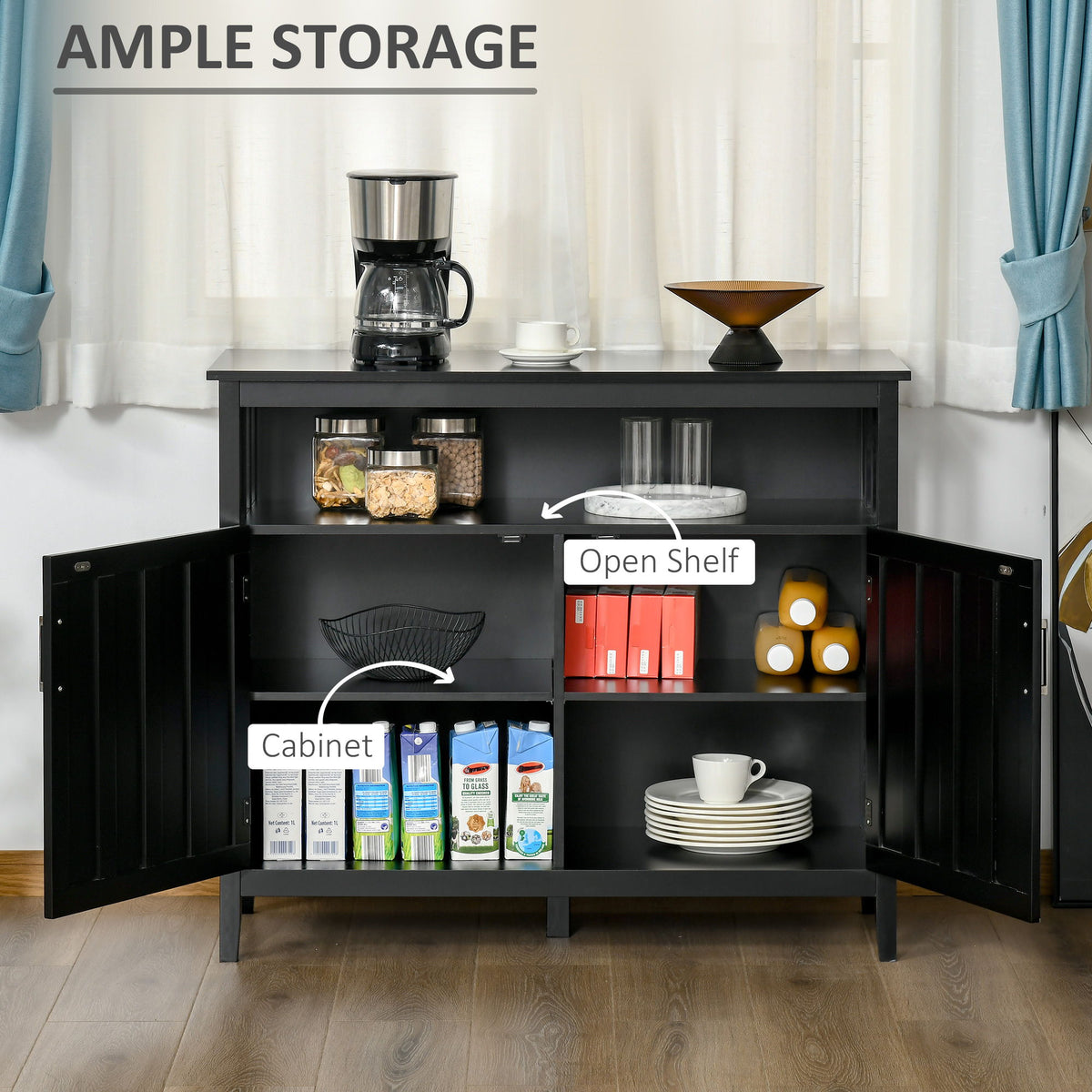 Buffet Cabinet, Coffee Bar Cabinet With 2 Doors And Adjustable Shelves For Entryway Living Room - Black