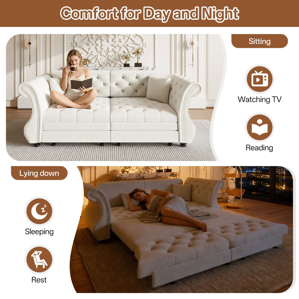 Oversized Chesterfield Pull Out Sofa Bed with Flower Tufting