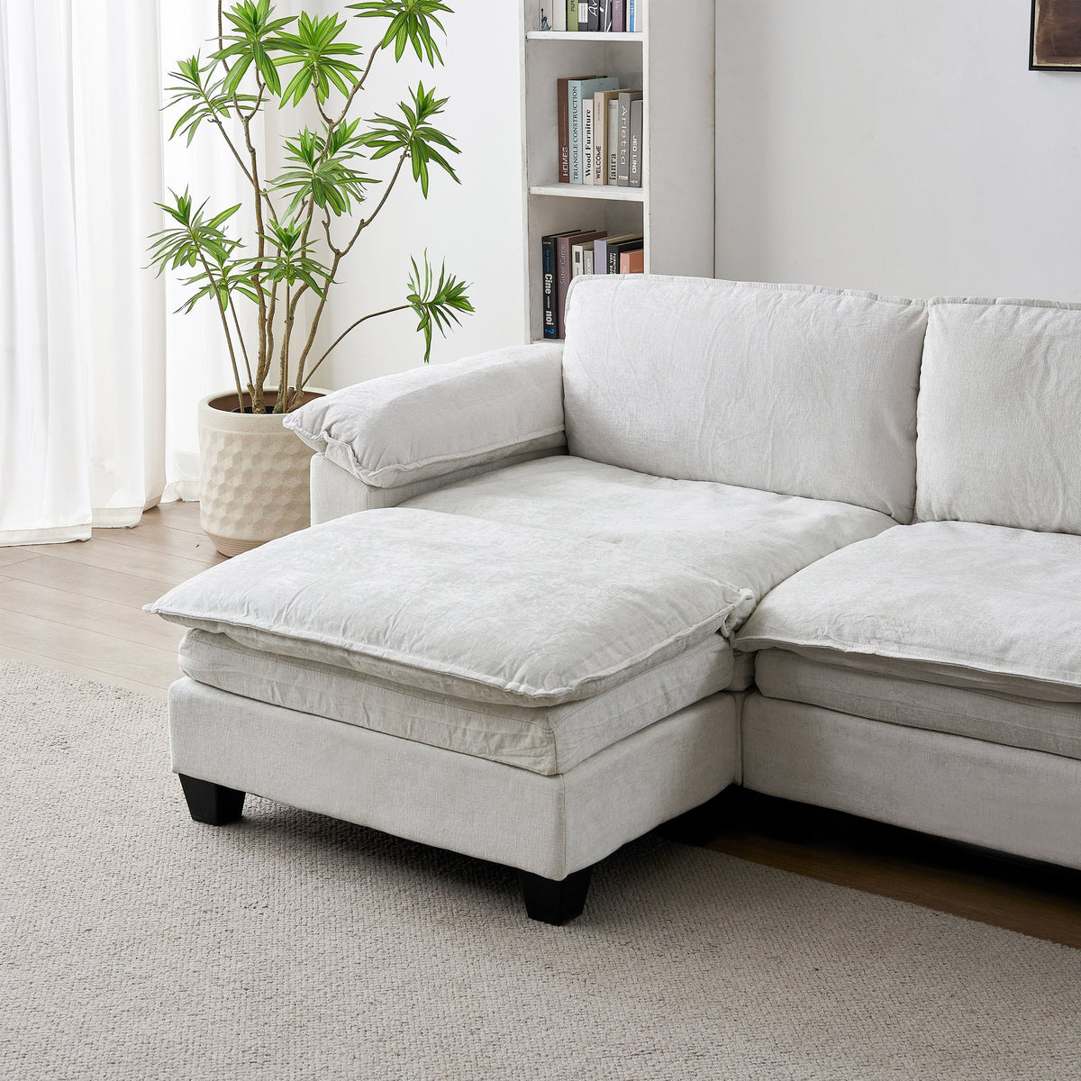 Living Room Sofa Luxury Couch with Ottoman in Soft Chenille