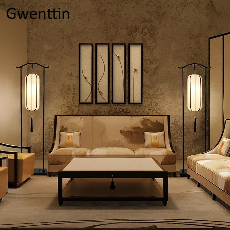 Chinese Classical Lantern Floor Lamps Fabric