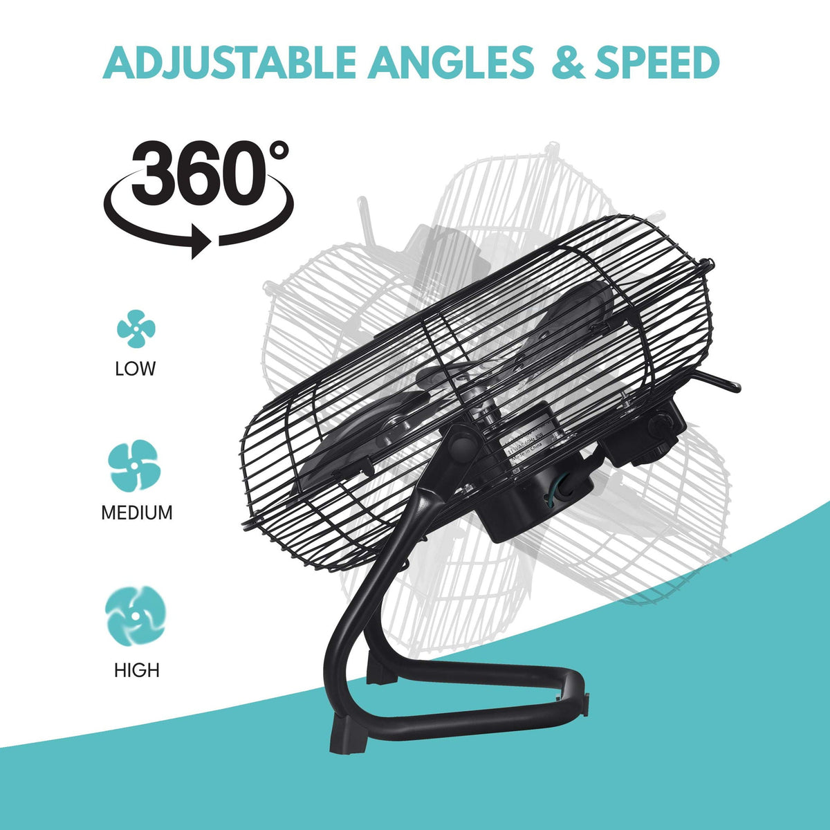 3 Speed High Velocity Heavy Duty Metal Floor Fan With Tilting Head