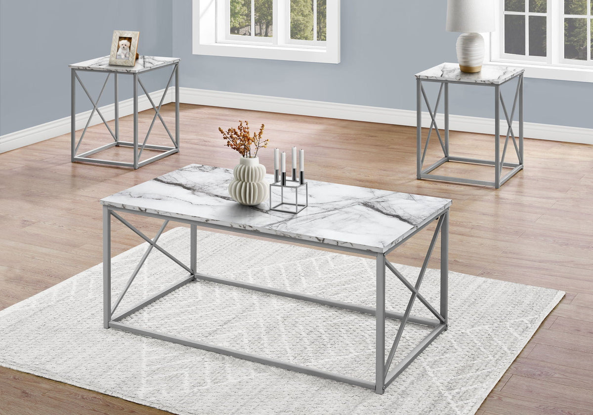 Table Set, Coffee, End, Side, Accent, Marble Look Laminate