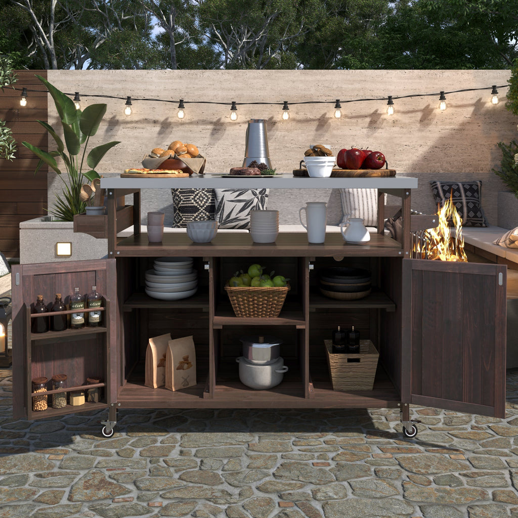 Outdoor Kitchen Island, Rolling Bar Cart & Storage Cabinet