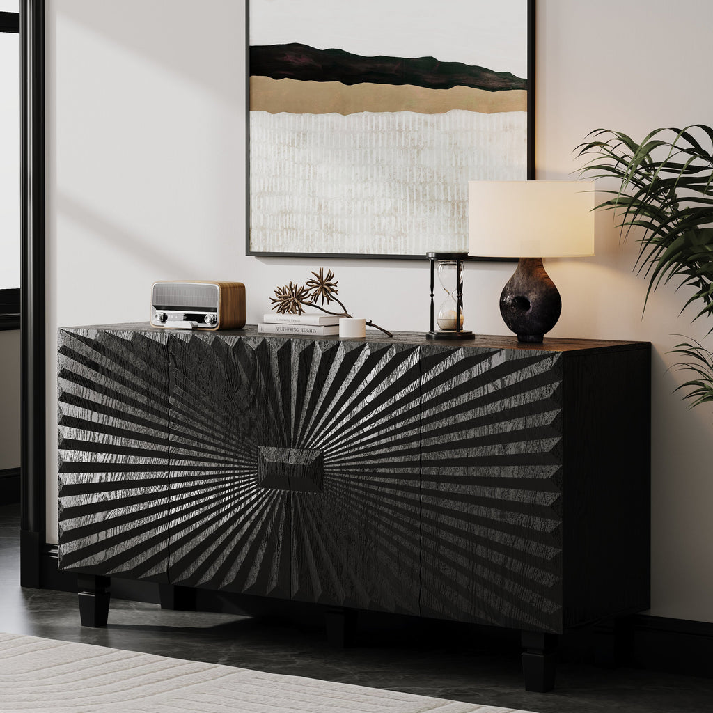 59'' Modern Buffet Sideboard with 4 Sunburst Doors