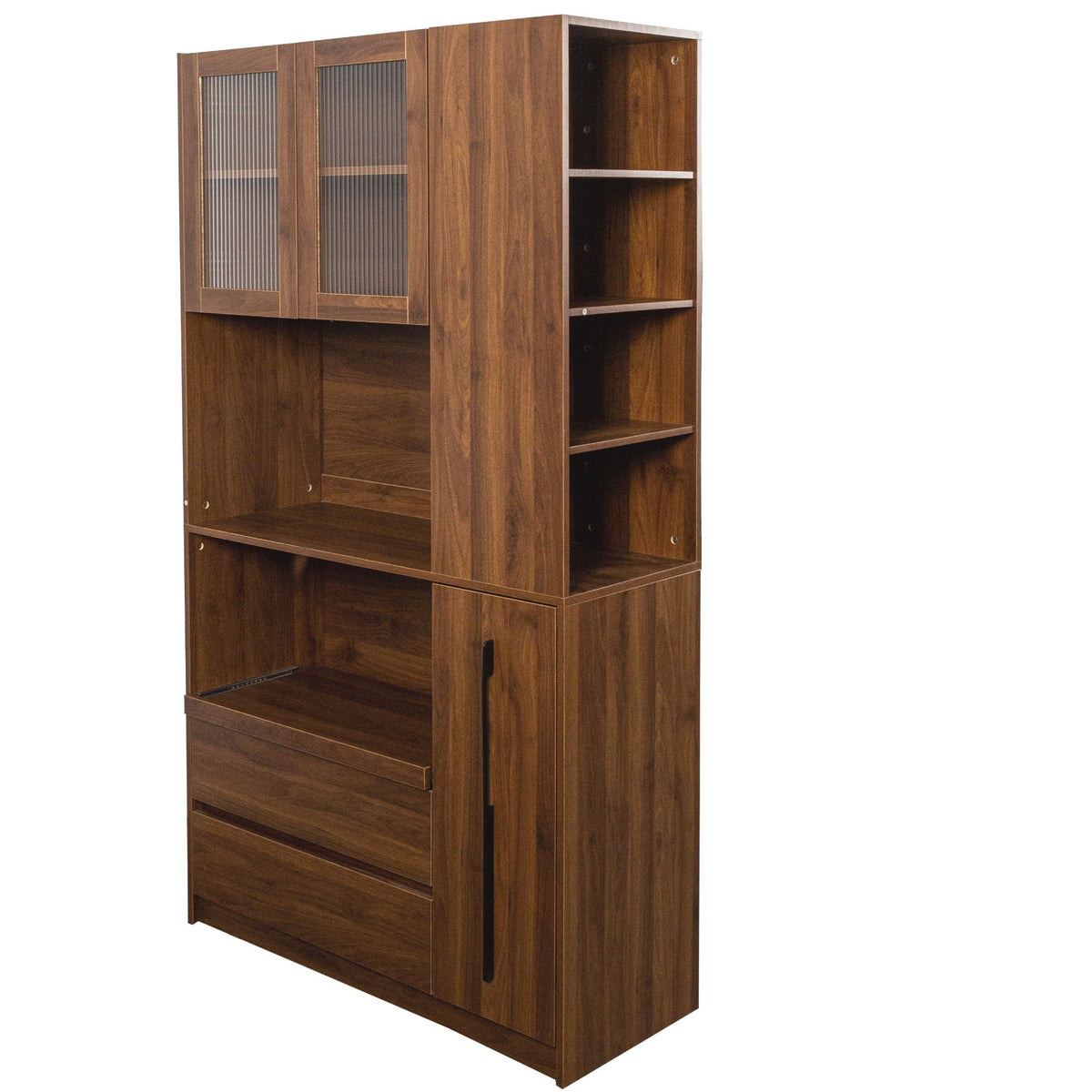 Tall Kitchen Pantry Cabinet With 4 Tier Side Shelf, 2 Drawers