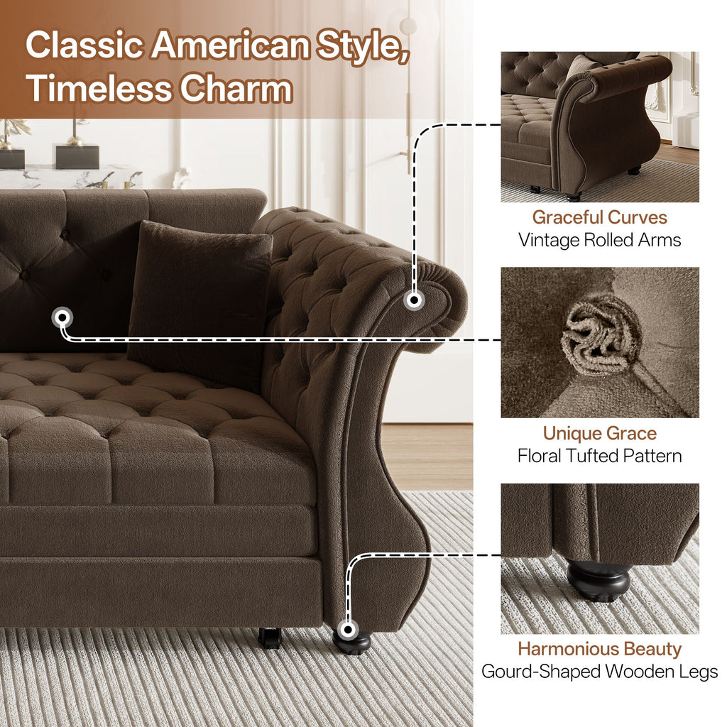 Oversized Chesterfield Pull Out Sofa Bed with Flower Tufting