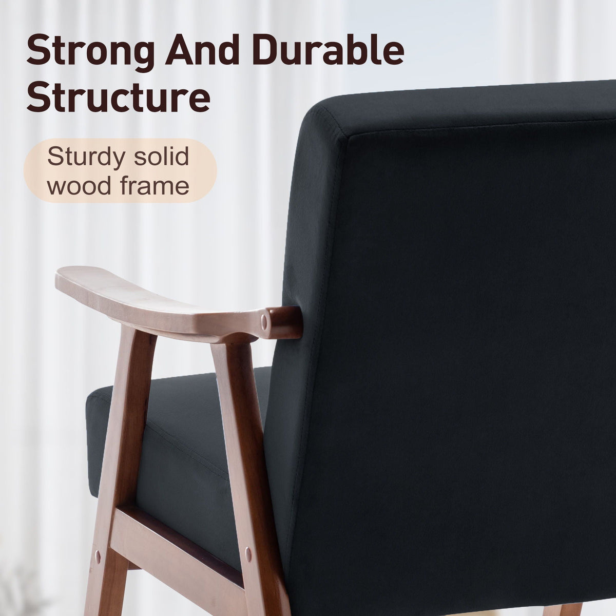 Mid Century Modern Accent Chair With Solid Wood Frame