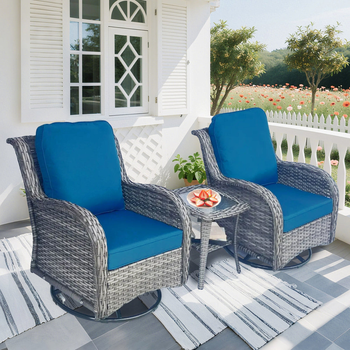 Wicker Patio Set - 3 Piece Rattan Outdoor Sectional Conversation Set