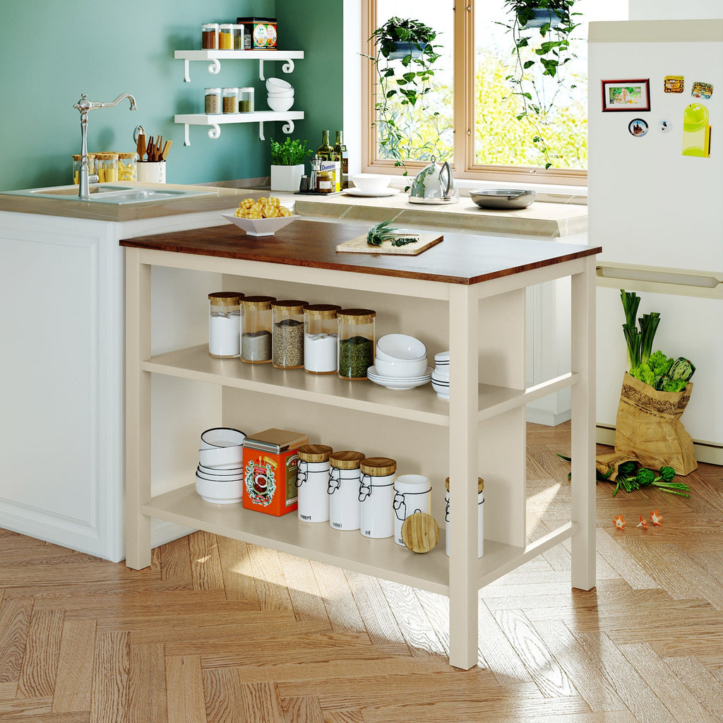 Rustic 3 Piece Stationary Kitchen Island Set With 2 Seats