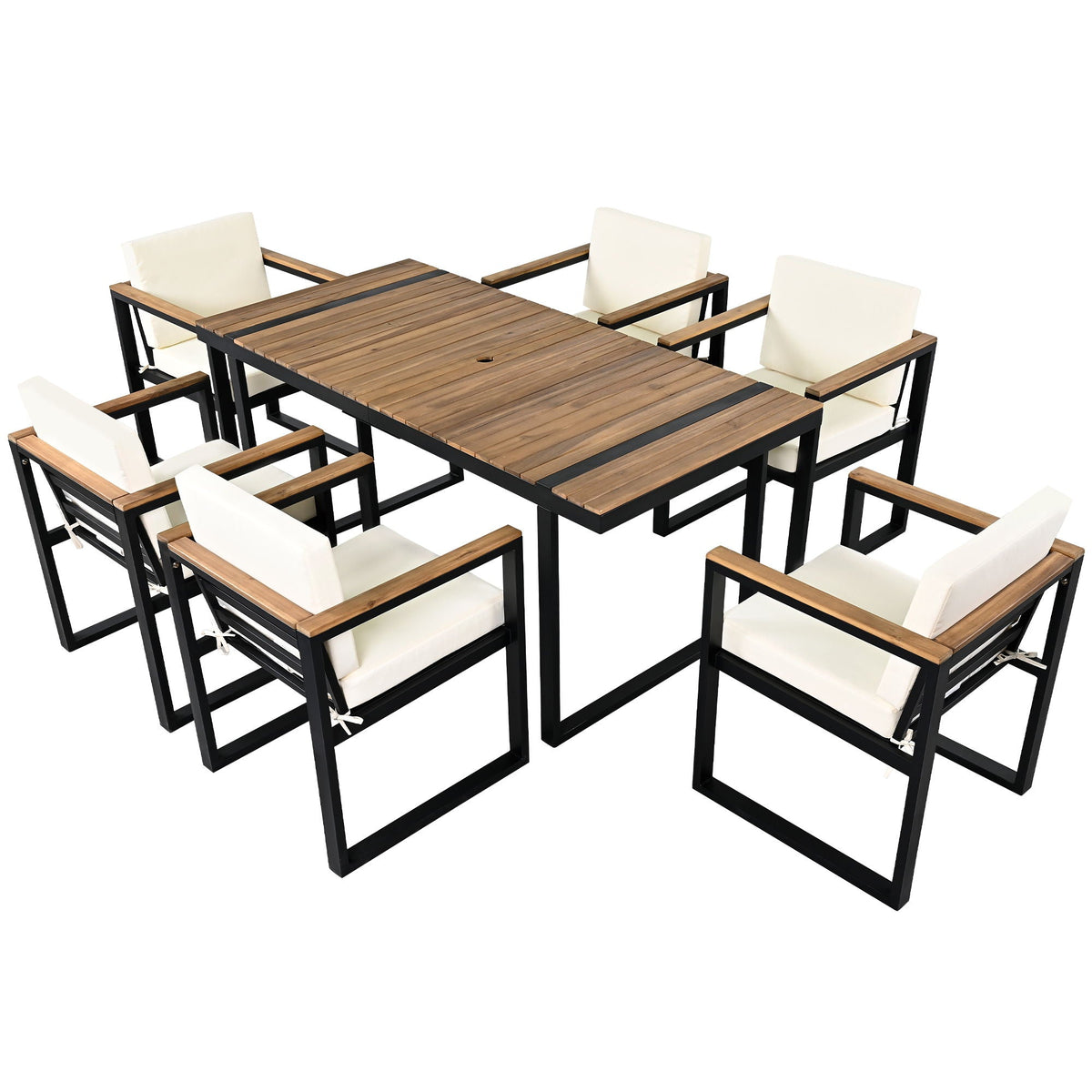 7 Pieces Dining Set Table And Chair Set With And Removable Cushions For Patio