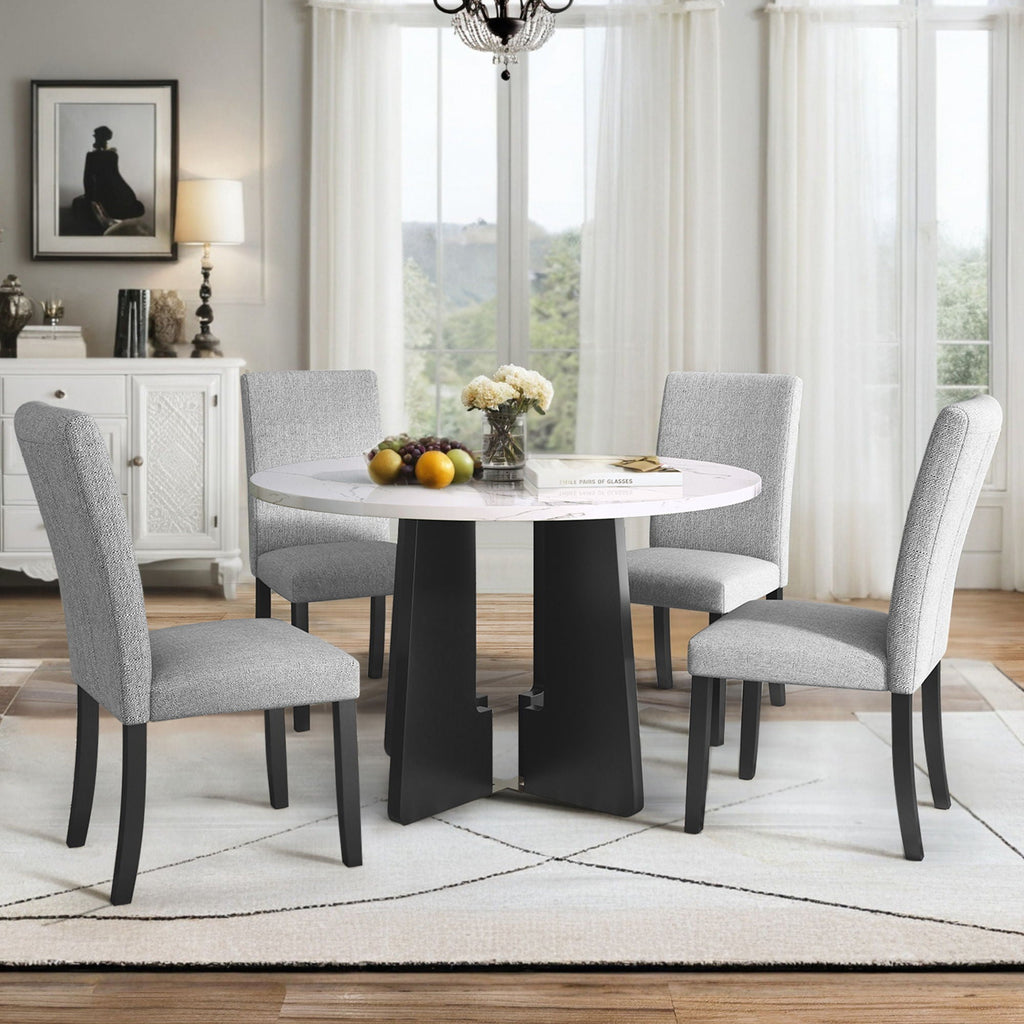 5 Piece Round Dining Table Set, Dining Table And 4 Upholstered Chairs