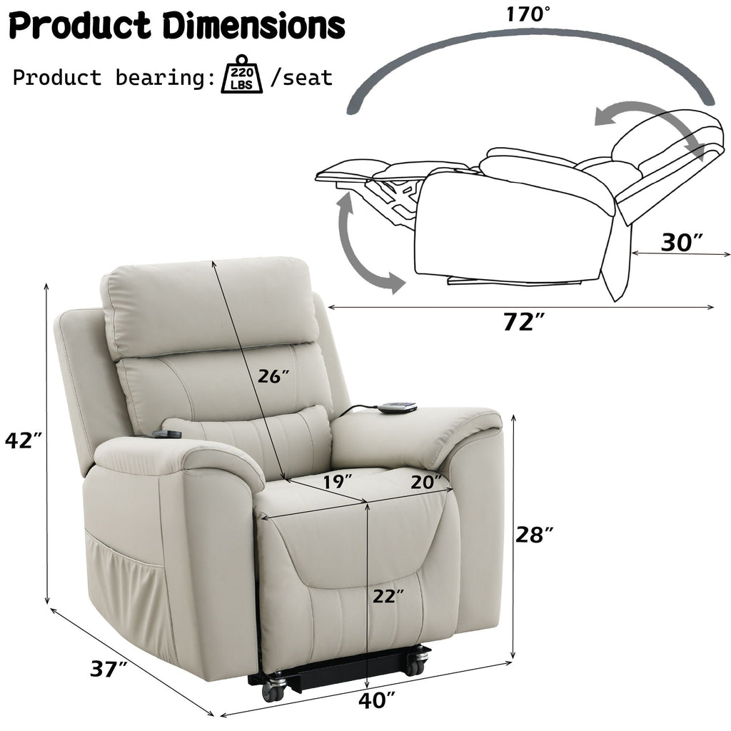 Marsha - Silicone Synthetic Leather Power Motion Recliner With Lift Heating Massage