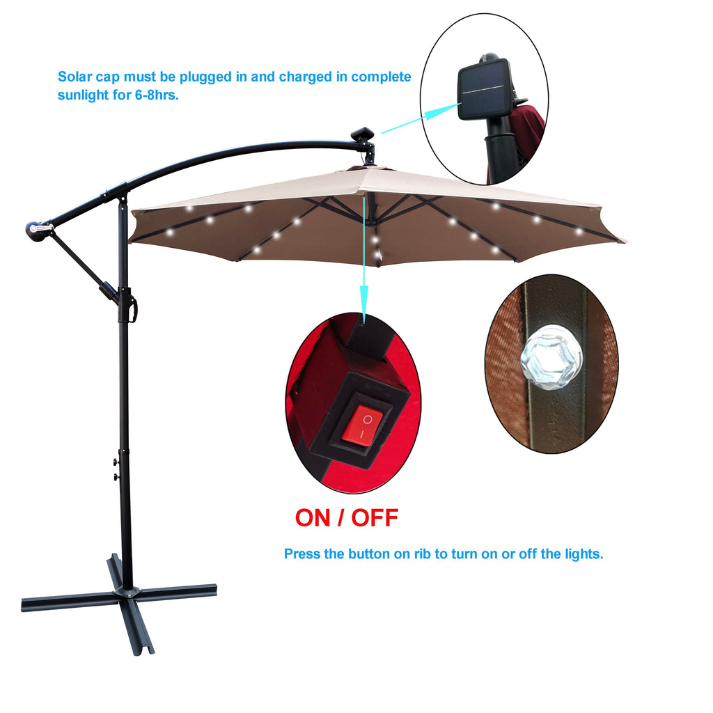 10 ft Outdoor Solar Powered LED Patio Umbrella with LED Lights - Mushroom