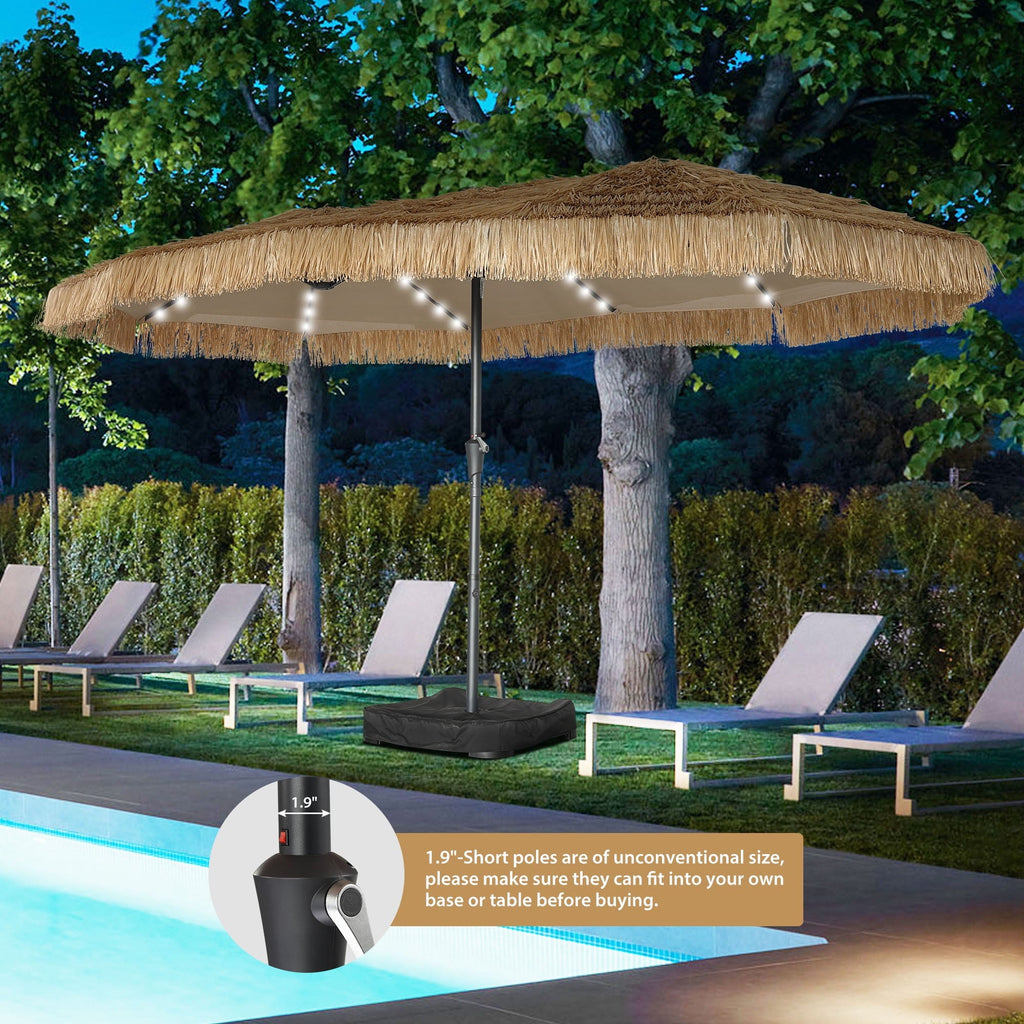 15ft Large Thatched Tiki Patio Umbrella with Lights, Weighted Sandbags