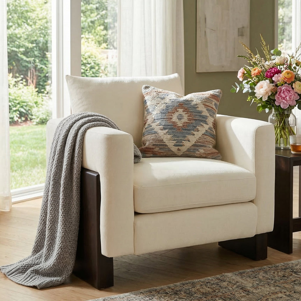 Modern Accent Club Armchair with Rubberwood Legs