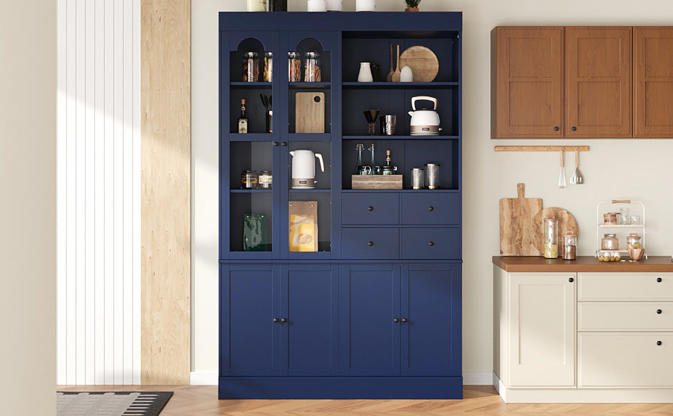 Freestanding Buffet With Hutch - Tall Kitchen Pantry Cabinet