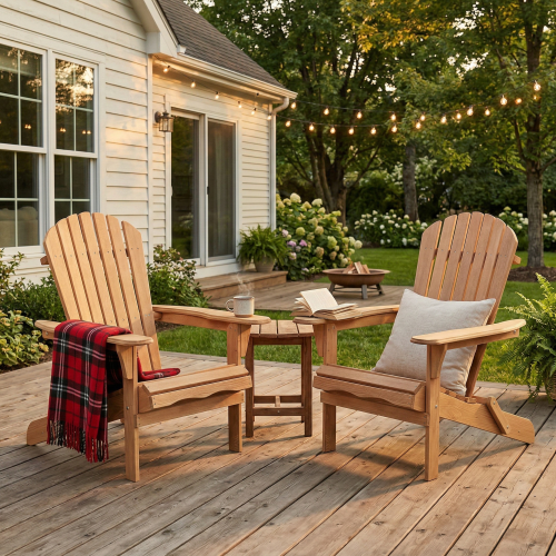 Wooden Outdoor Folding Adirondack Chair Set of 2 with Folding Design - Light Brown