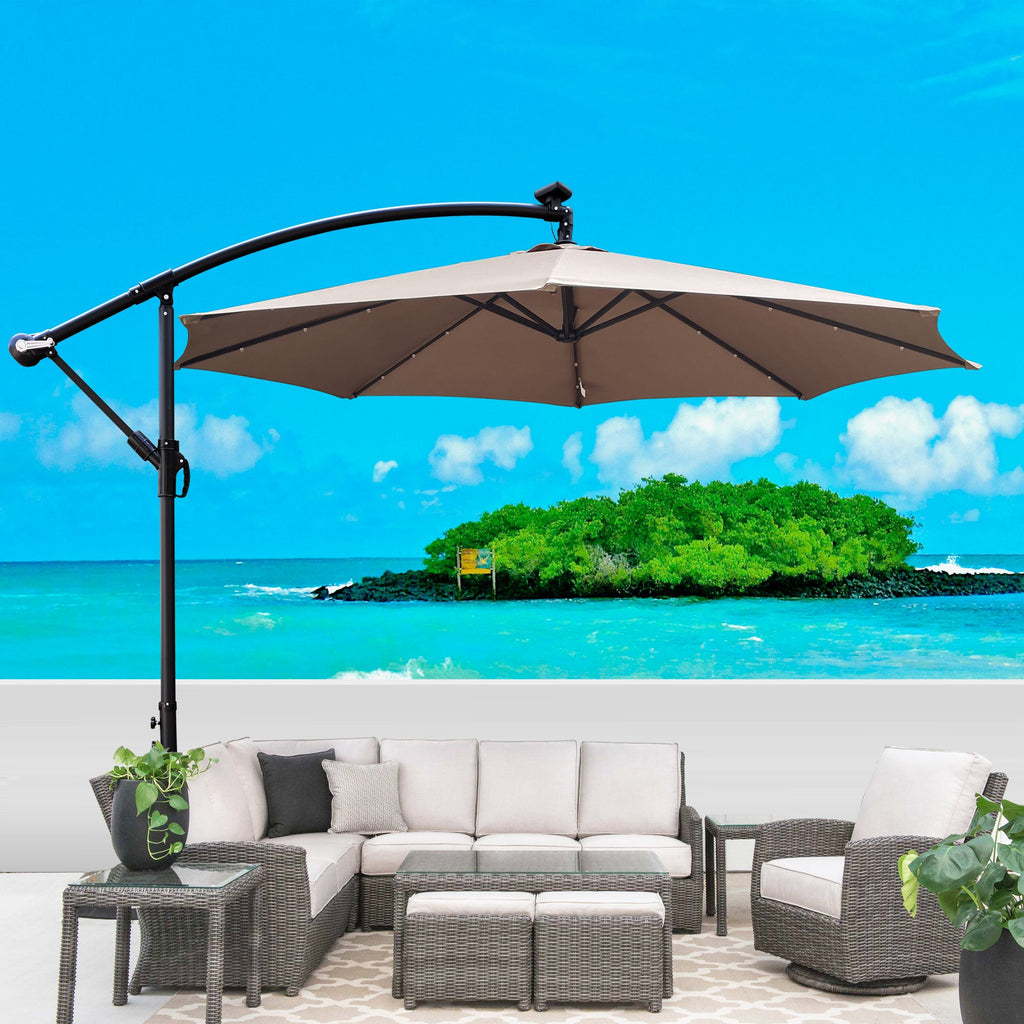 10 ft Outdoor Solar Powered LED Patio Umbrella with LED Lights - Mushroom