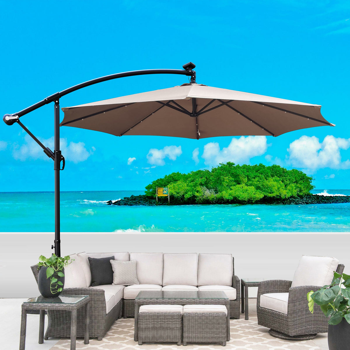 10 ft Outdoor Solar Powered LED Patio Umbrella with LED Lights - Mushroom