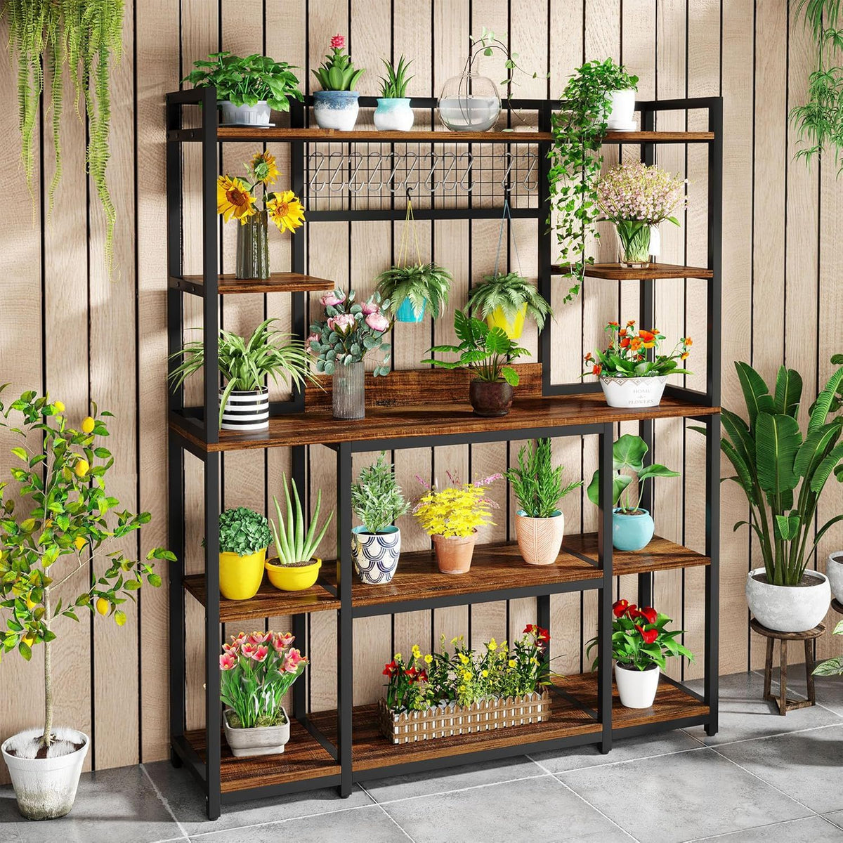 Baker's Rack With Hutch, 5 Tier Kitchen Storage Shelf