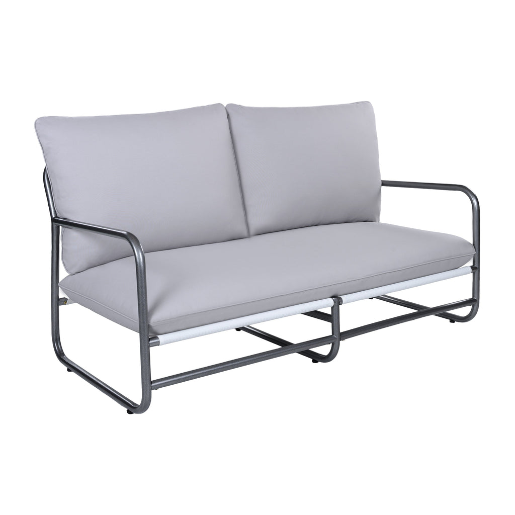 Outdoor Patio 2-Seater Aluminum Frame Loveseat with Water-Resistant Cushions - Light Gray