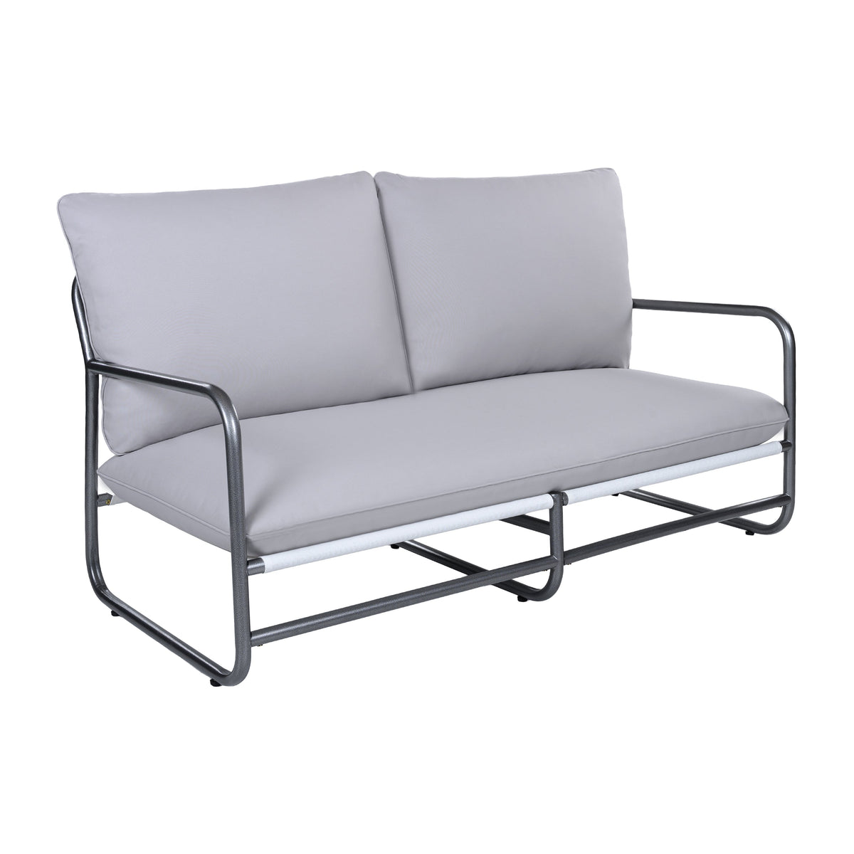 Outdoor Patio 2-Seater Aluminum Frame Loveseat with Water-Resistant Cushions - Light Gray