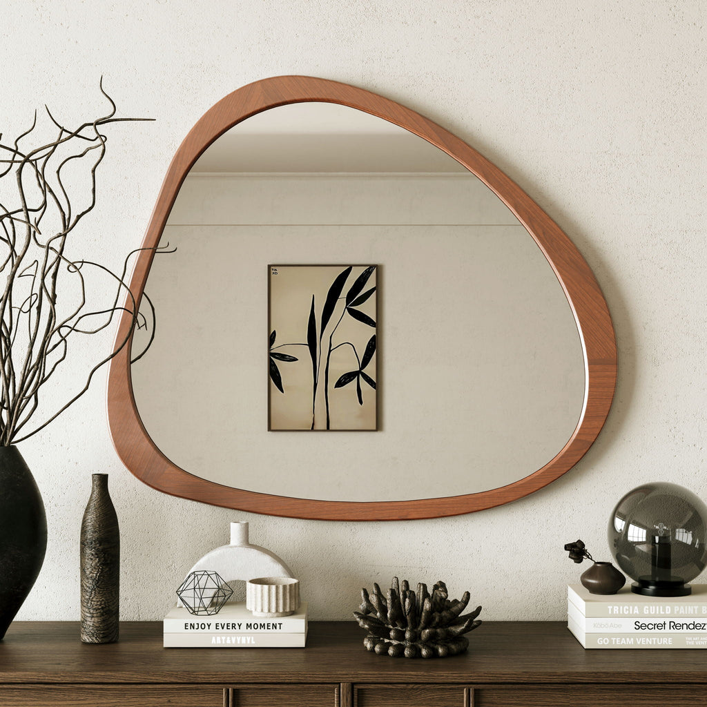 Asymmetrical Wall Mirror Wooden Framed Large Sized Dressing Mirror