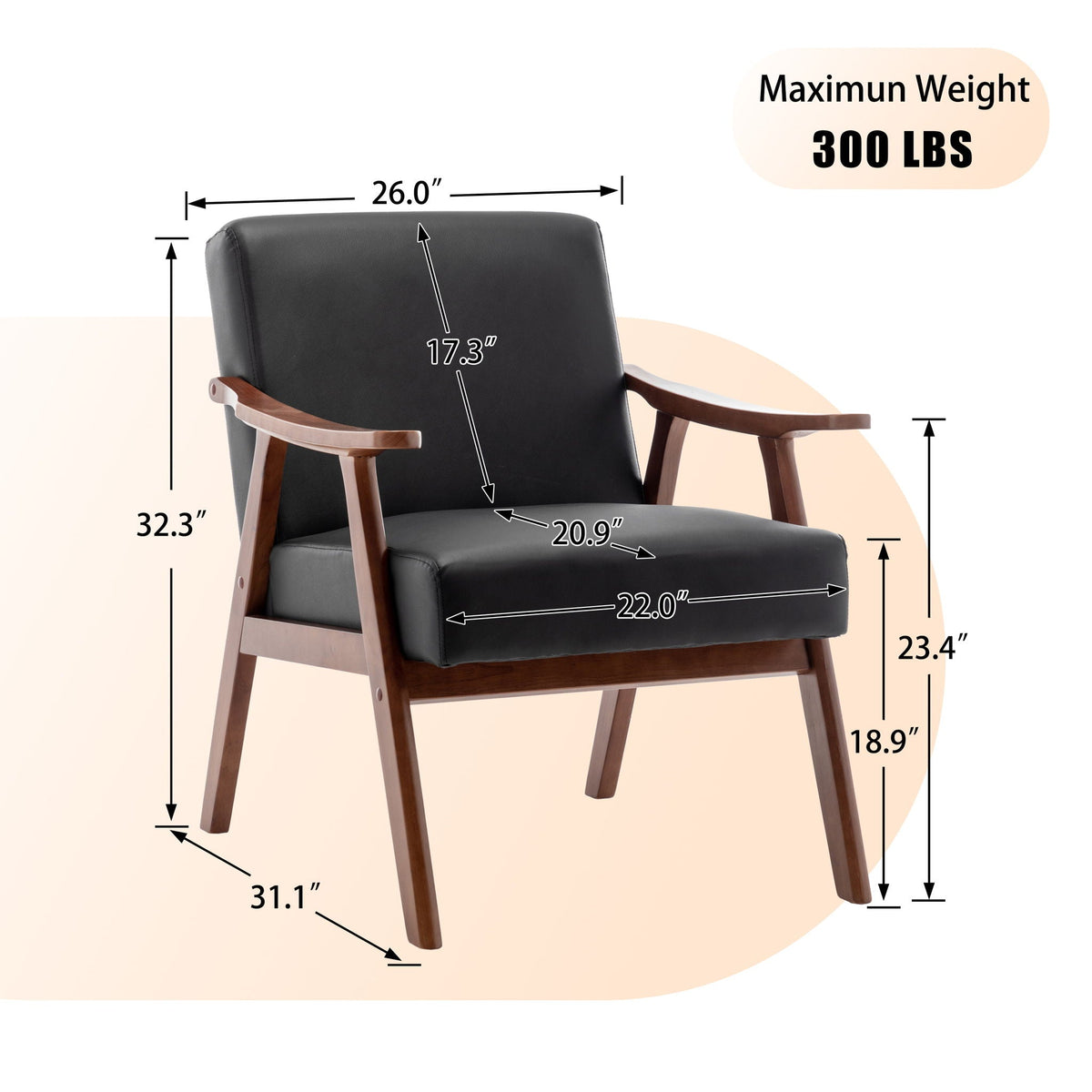 Mid Century Modern Accent Chair With Solid Wood Frame