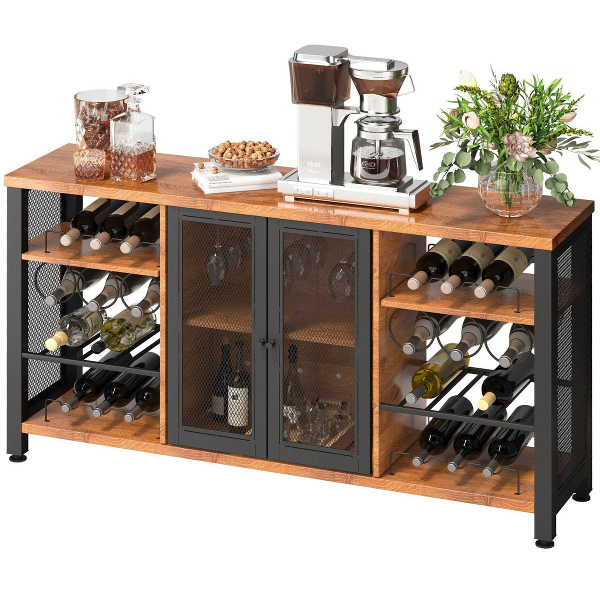 Bar Cabinet, Wine Table for Liquor with Glass Holder, Wine Rack