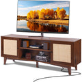 Rattan TV Stand for 75in TV Stand with Rattan Door, Build-in Sockets