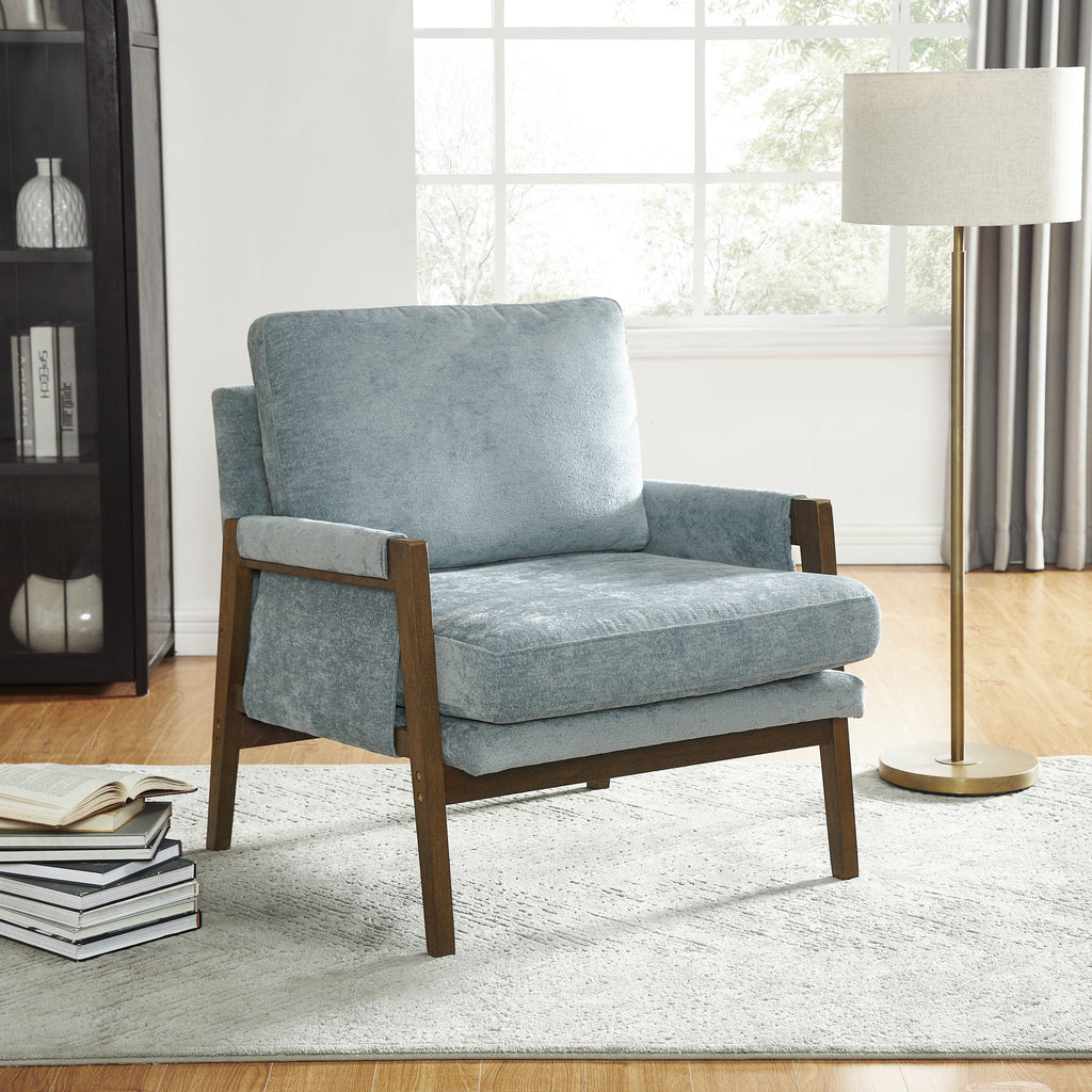 Mid-Century Modern Velvet Accent Armchair - Blue