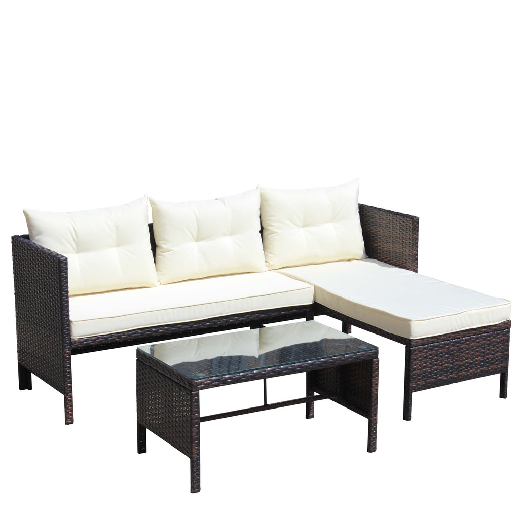 Patio 3-Piece Conversation Set with Wicker Rattan Sectional Sofa