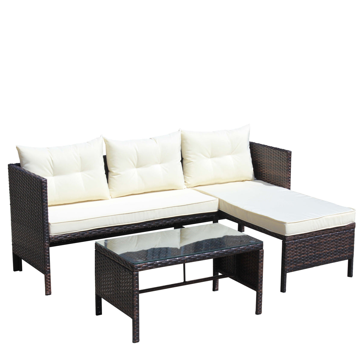 Patio 3-Piece Conversation Set with Wicker Rattan Sectional Sofa