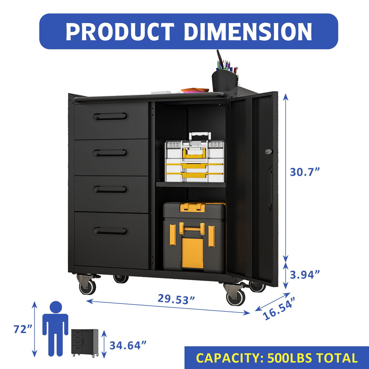 Sturdy Metal Tool Storage Cabinet With Wheels