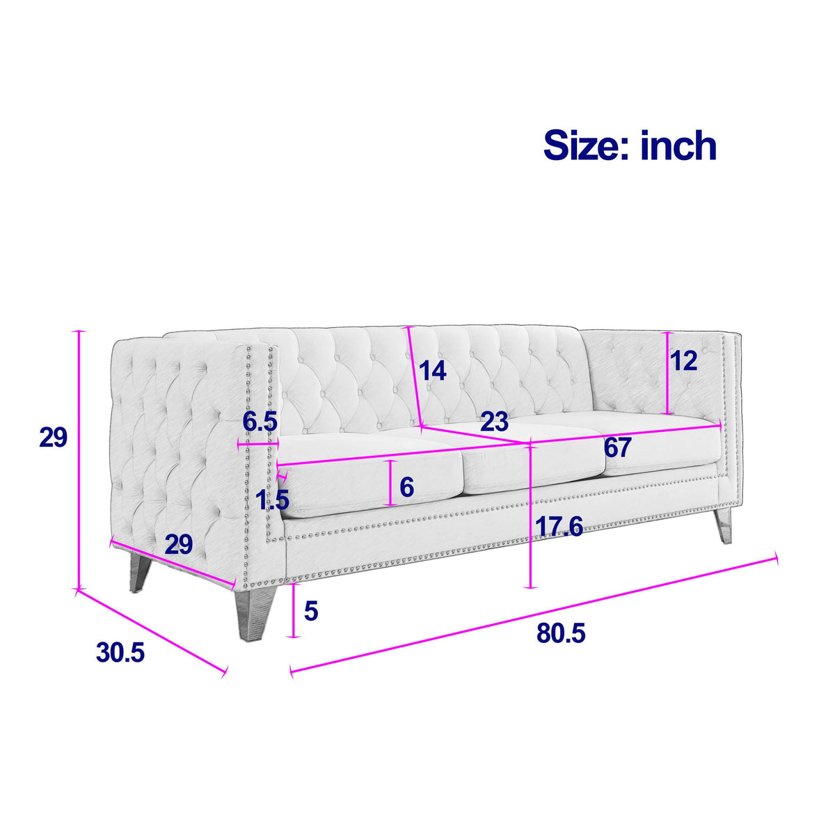 Upholstered Couch Sofa With Button Tufting