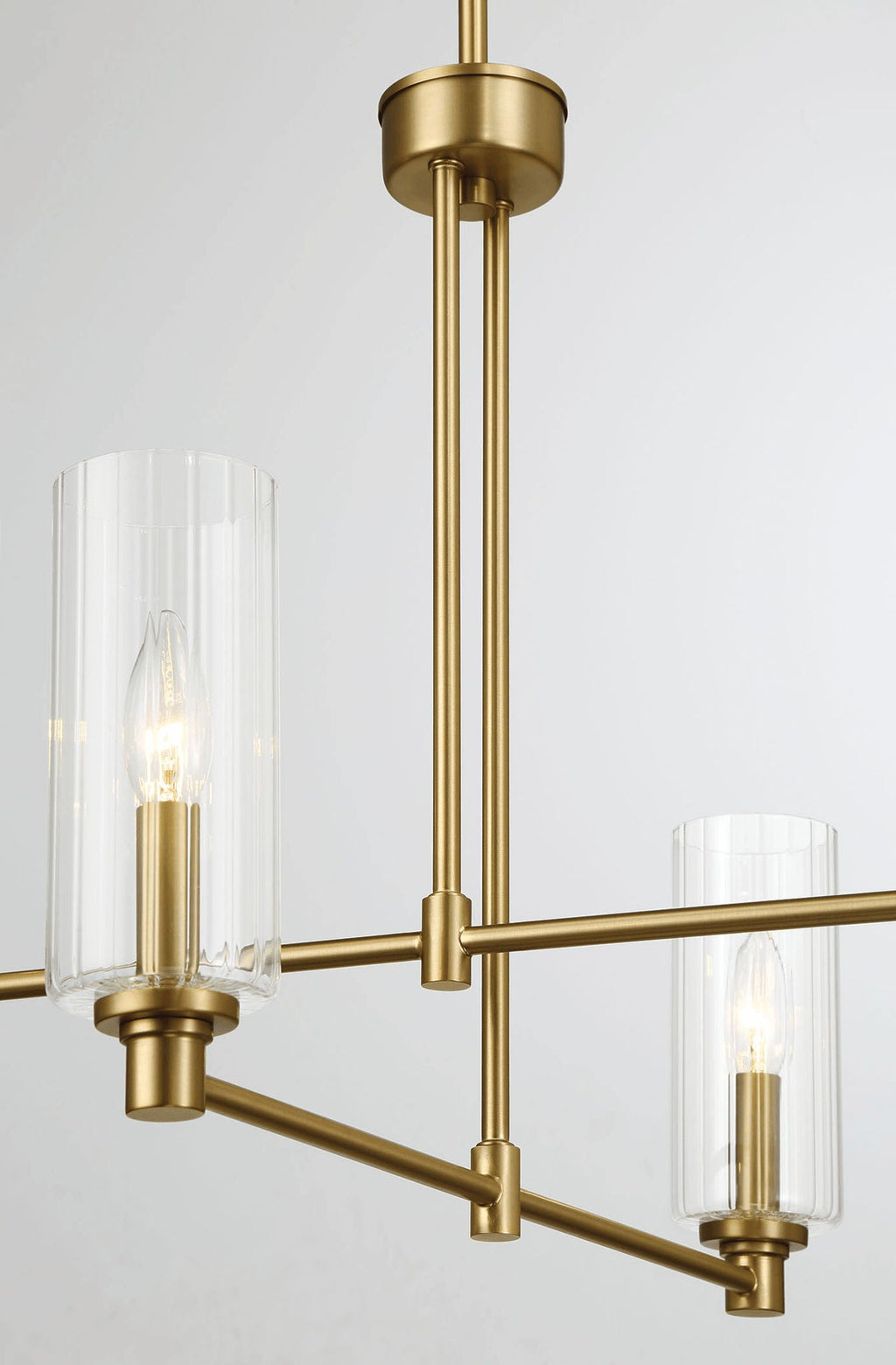 4 Lights Chandelier With Clear Ribbed Satin - Antique Brass