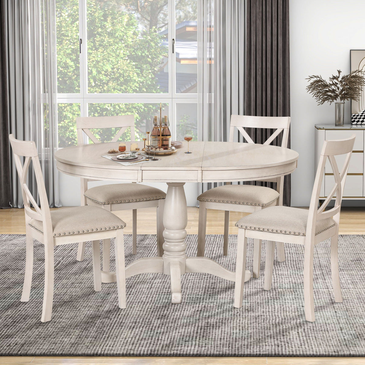 Dining Table Set For 4, Round Table And 4 Chairs