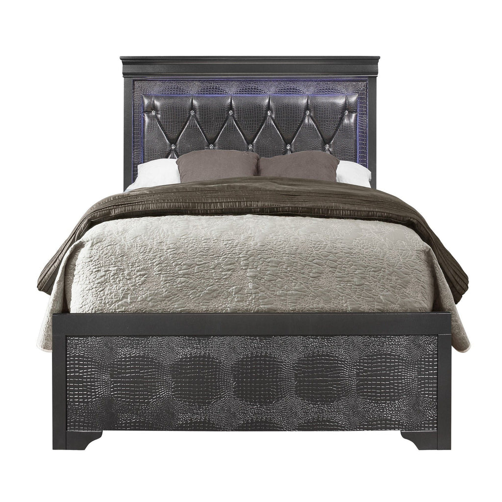 5 Pieces Bedroom Set With Crystal Tufted Headboard with LED Lighting