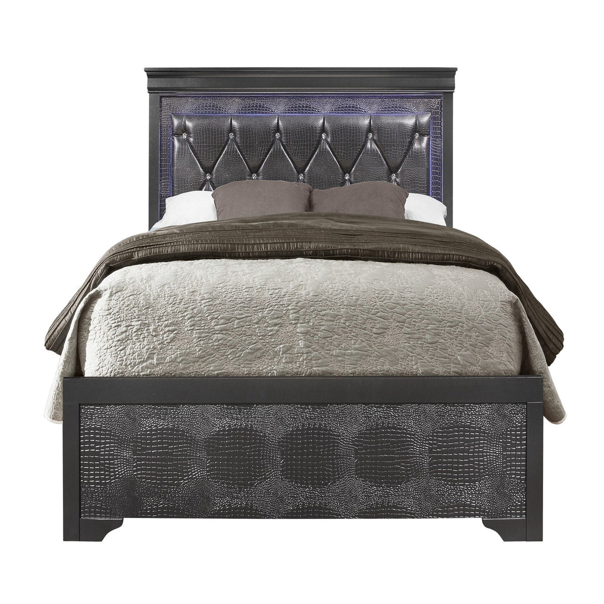 5 Pieces Bedroom Set With Crystal Tufted Headboard with LED Lighting