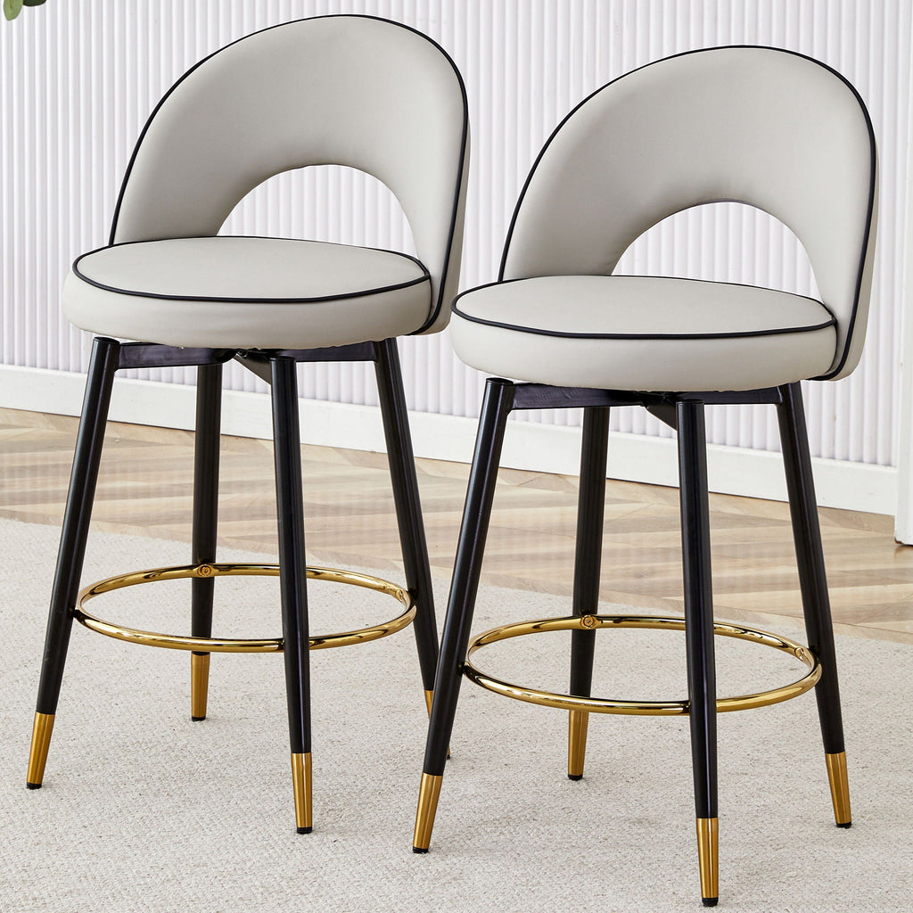 Modern Upholstered 360° Rotatable Bar Chair With Metal Legs (Set of 2)