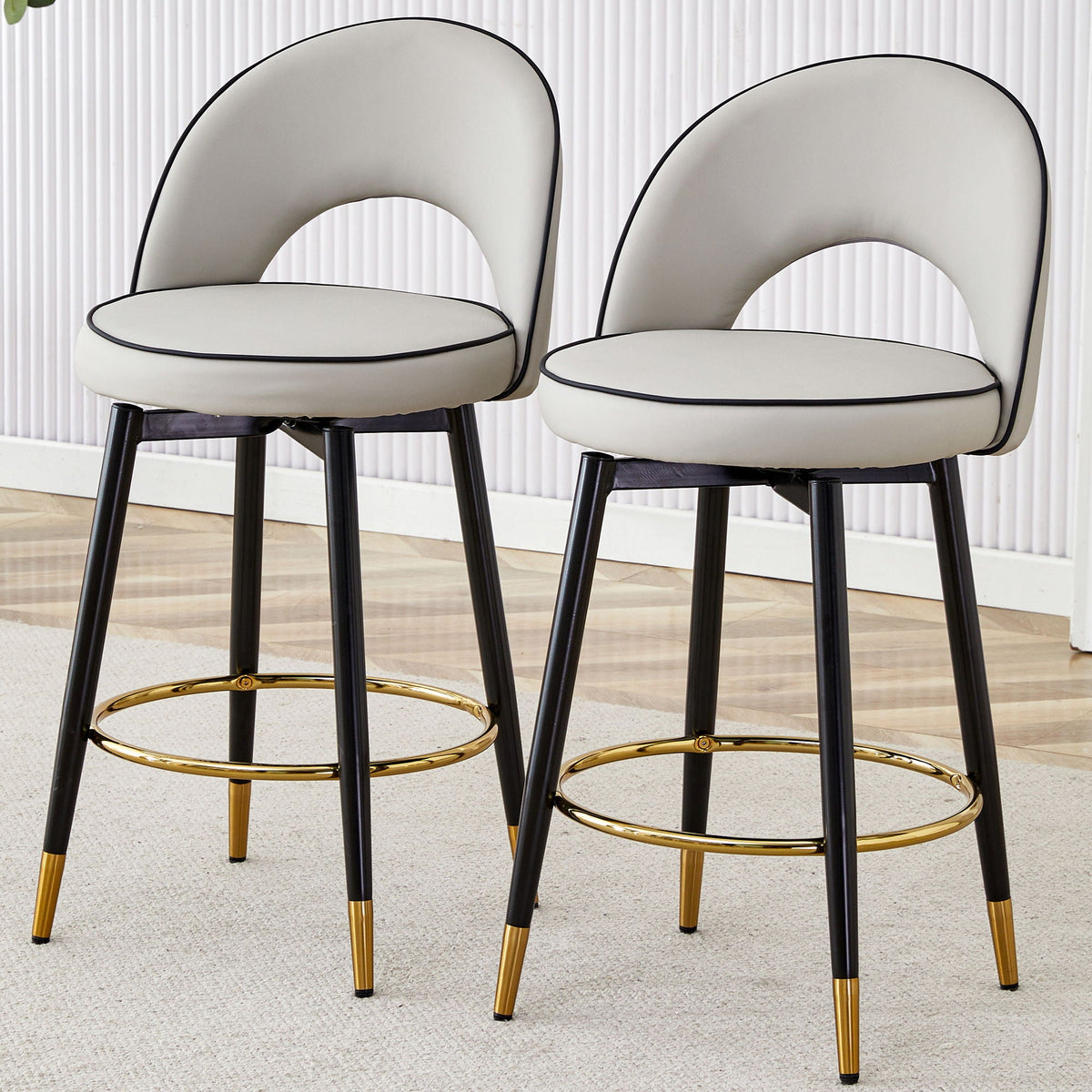 Modern Upholstered 360° Rotatable Bar Chair With Metal Legs (Set of 2)