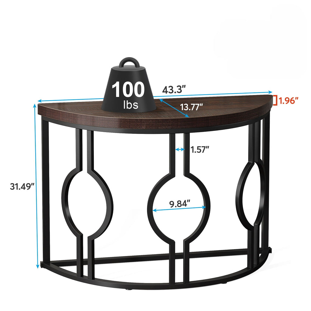Half Moon Console Table For Entryway With Geometric Base