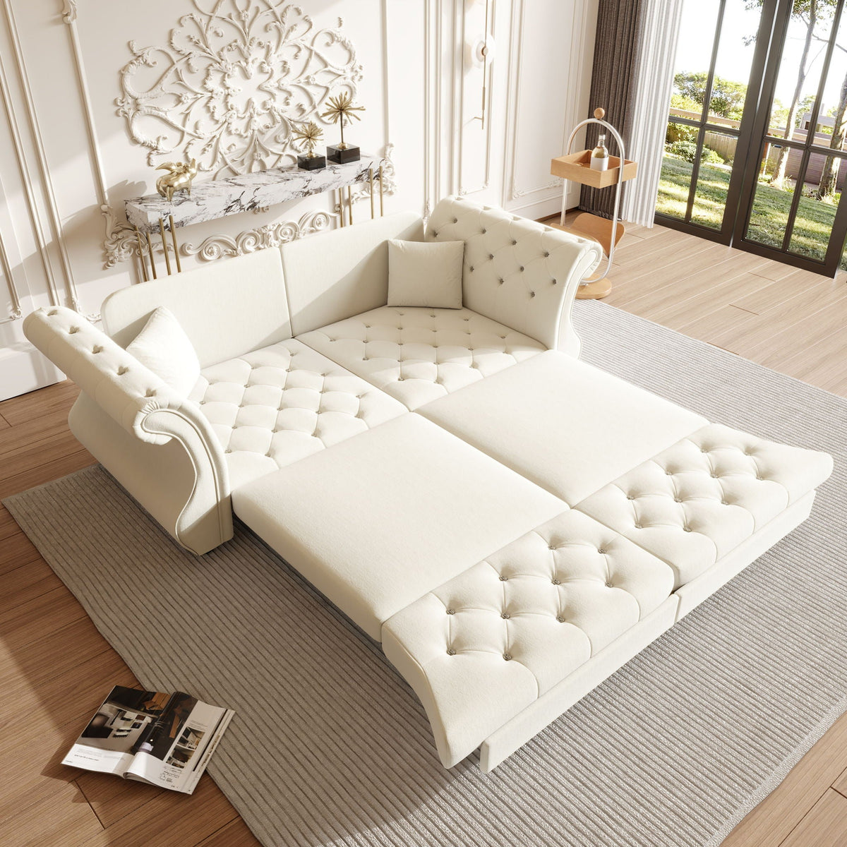 Oversized Chesterfield Pull Out Sofa Bed with Flower Tufting