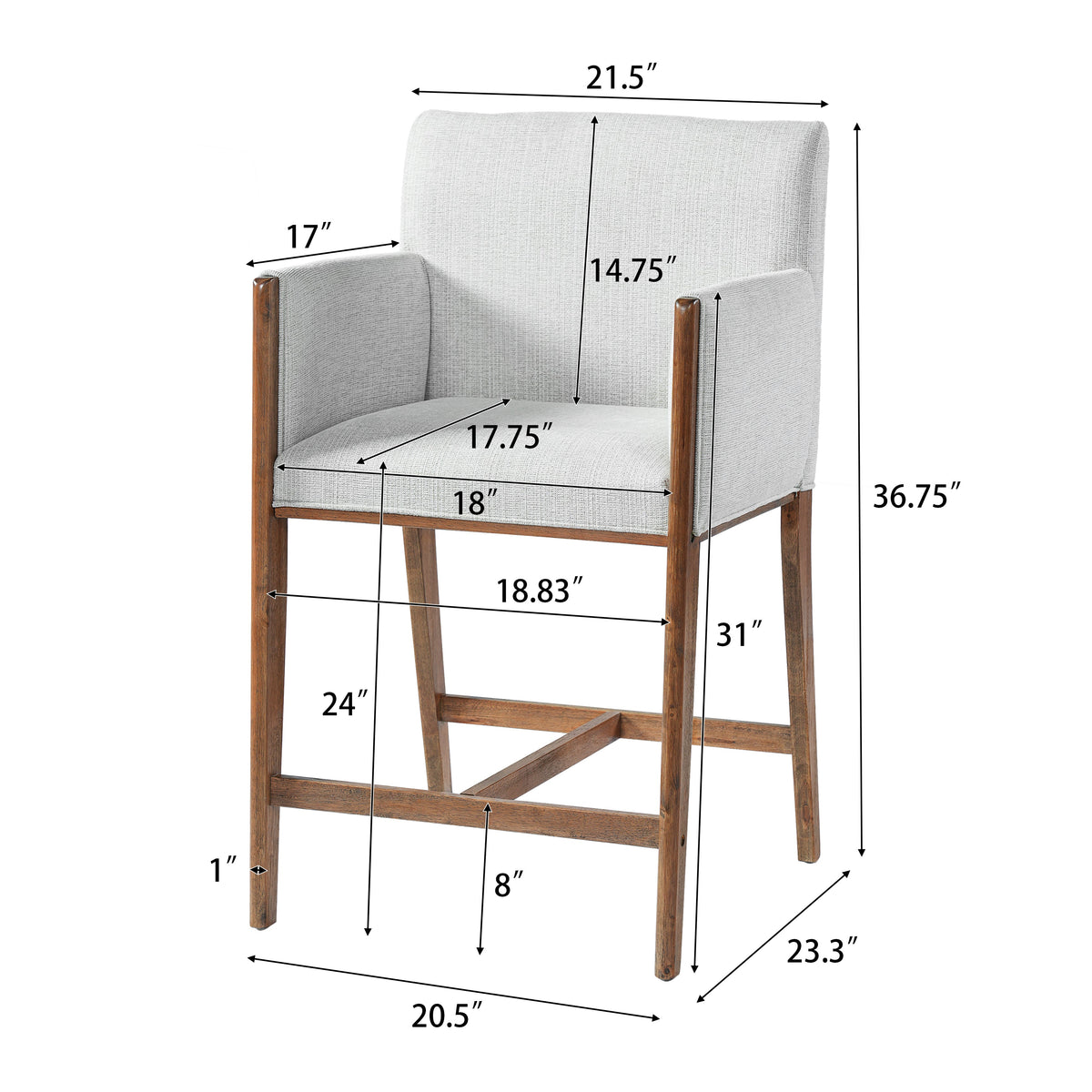 24'' Seat Height Upholstered Counter Stools with Arms