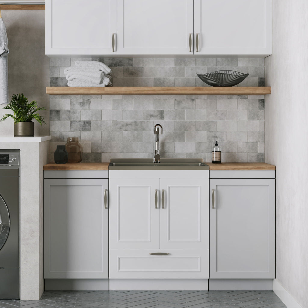 Laundry Cabinet With Faucet And Sink - White
