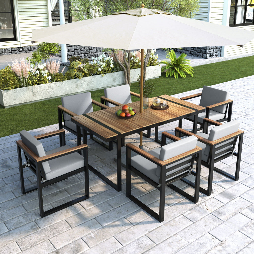 7 Pieces Dining Set Table And Chair Set With And Removable Cushions For Patio