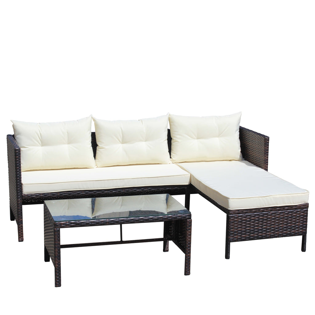 Patio 3-Piece Conversation Set with Wicker Rattan Sectional Sofa