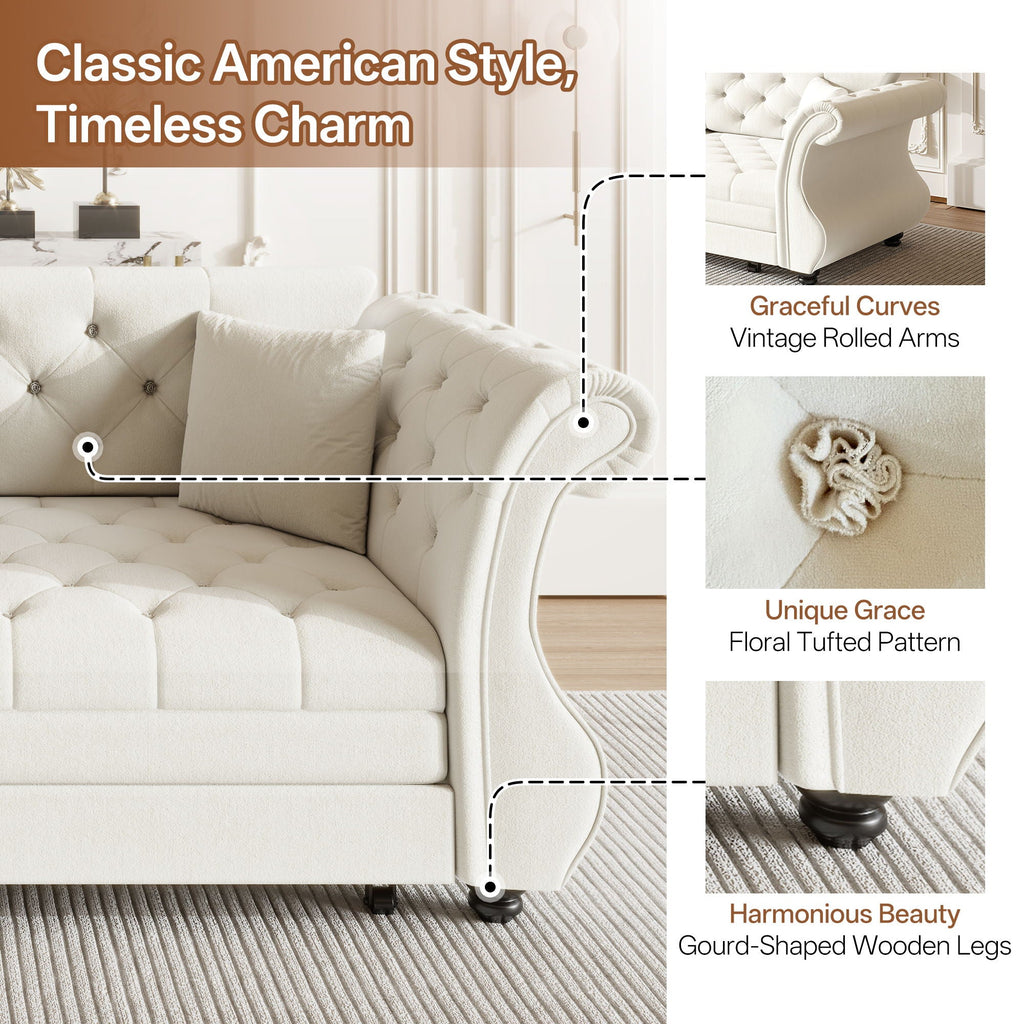 Oversized Chesterfield Pull Out Sofa Bed with Flower Tufting