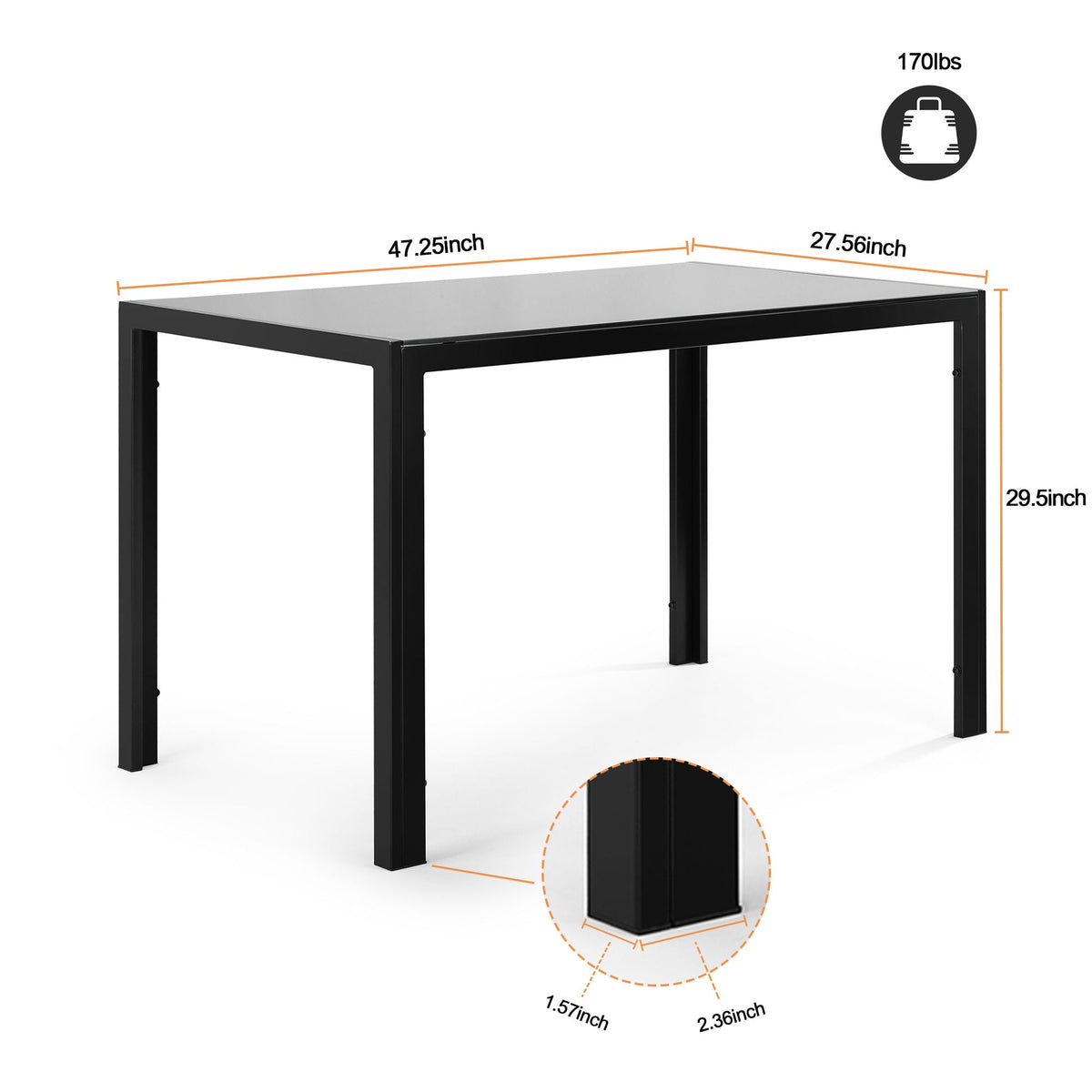 5 Pieces Dining Table Set, Tempered Glass Dining Table, 4 Faux Leather Chairs - Black