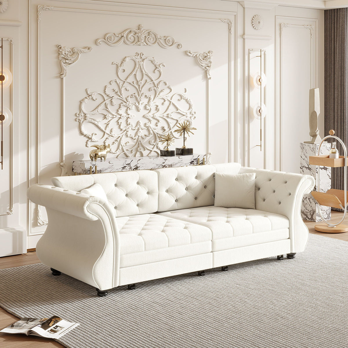Oversized Chesterfield Pull Out Sofa Bed with Flower Tufting